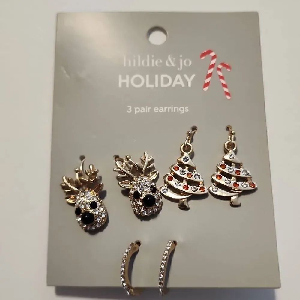 Hildie & jo Holiday Set of 3 Pairs of Earrings Goldstone NWT
